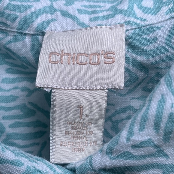 Chicos size 1 (large) linen button front hombre print sleeveless tunic blouse - Picture 2 of 6